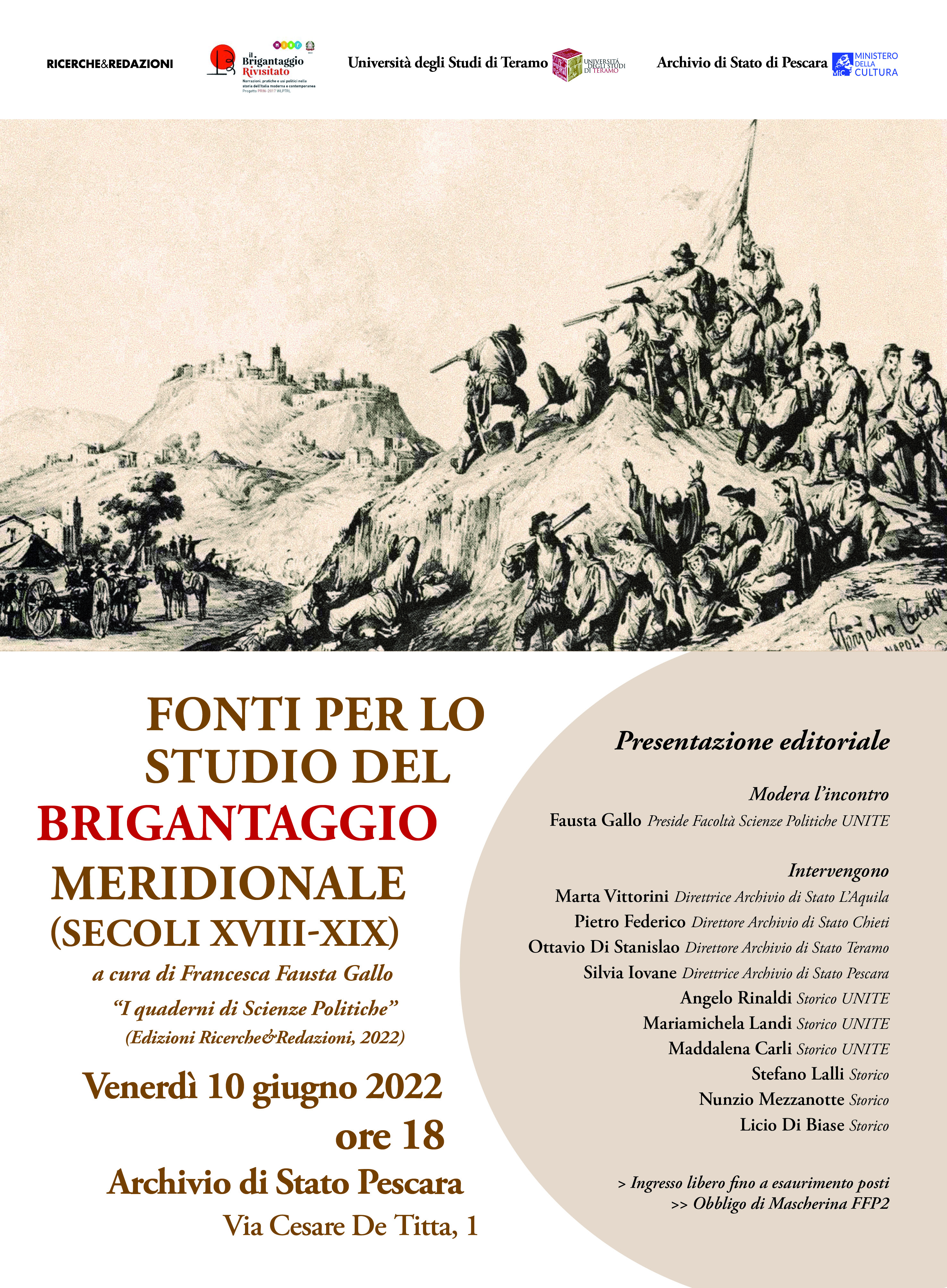 Presentazione del Volume Fonti per lo Studio del Brigantaggio Meridionale ( Secoli XVIII-XIX)
